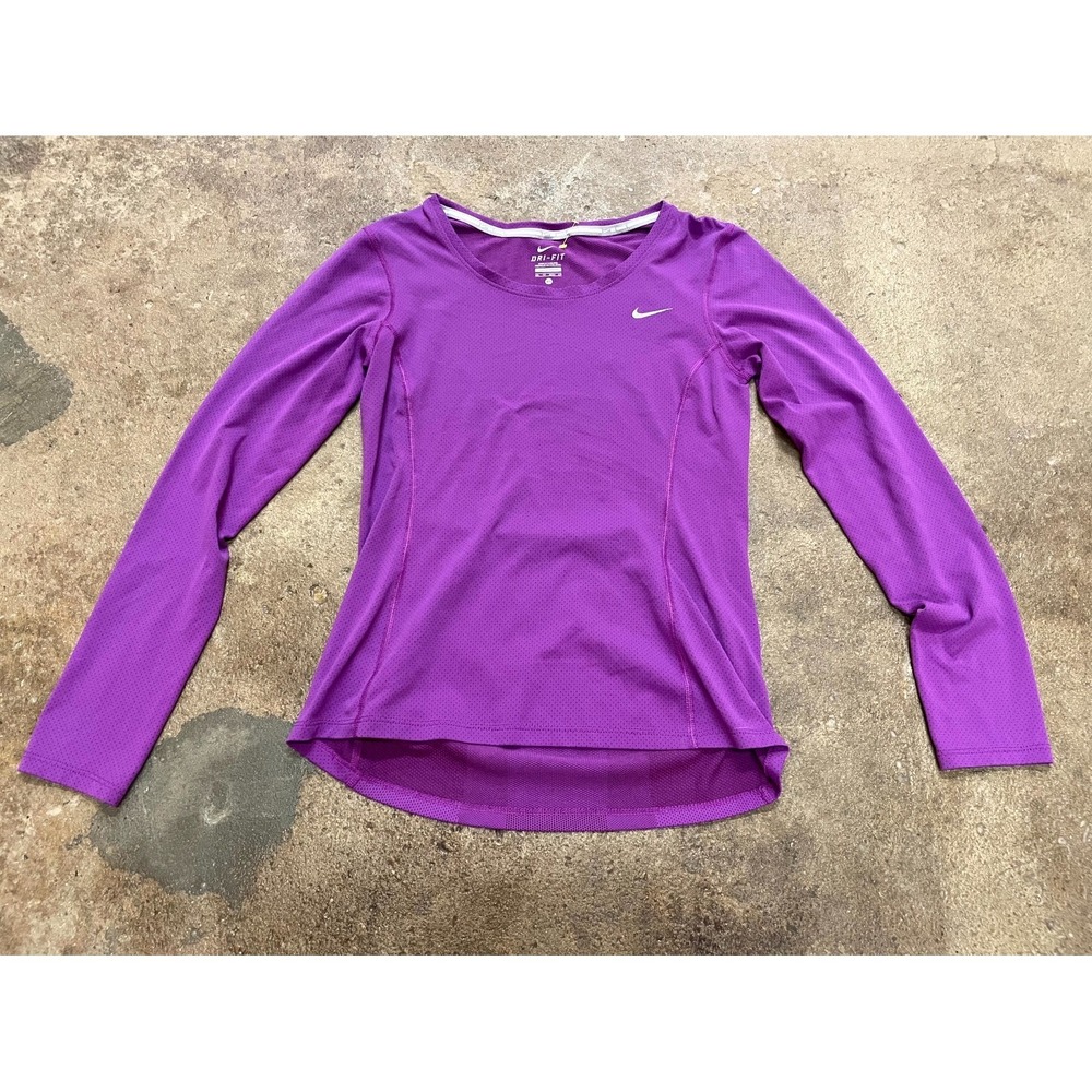 Nike Dri Fit Athletic Running Top Womens XS Purple Mesh Contour Long Sleeve